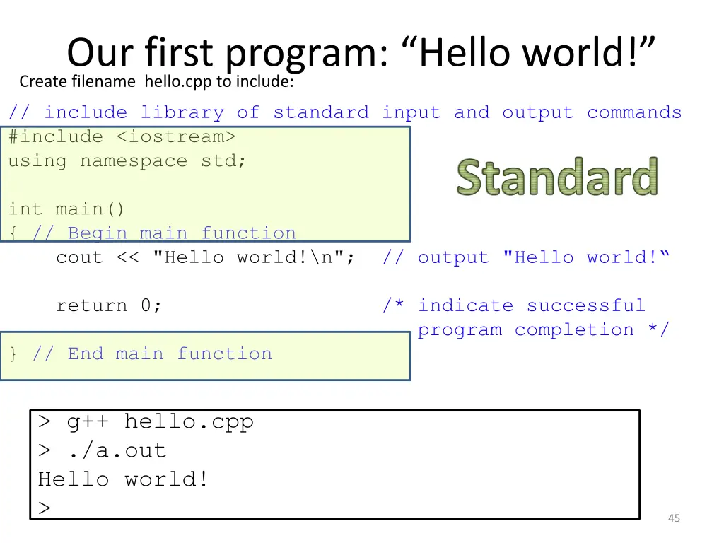 our first program hello world create filename