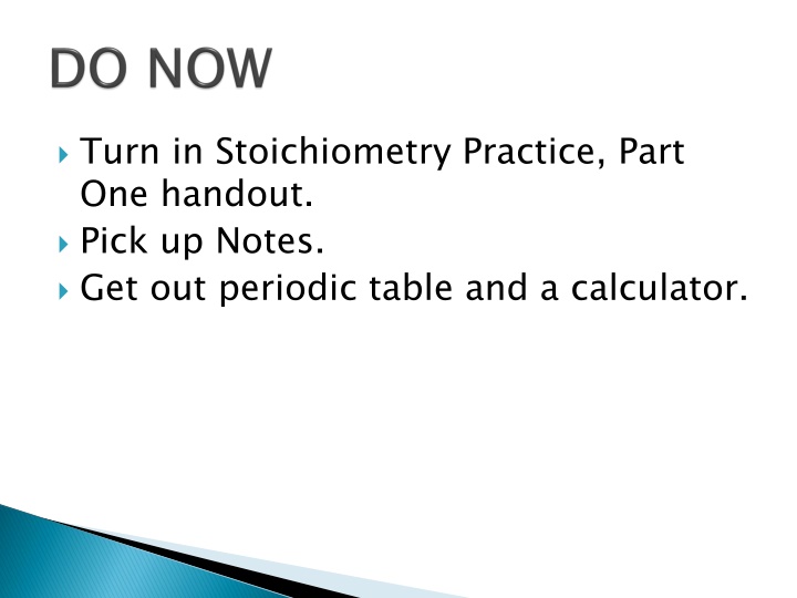 turn in stoichiometry practice part one handout