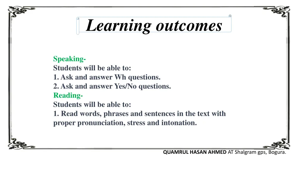 learning outcomes