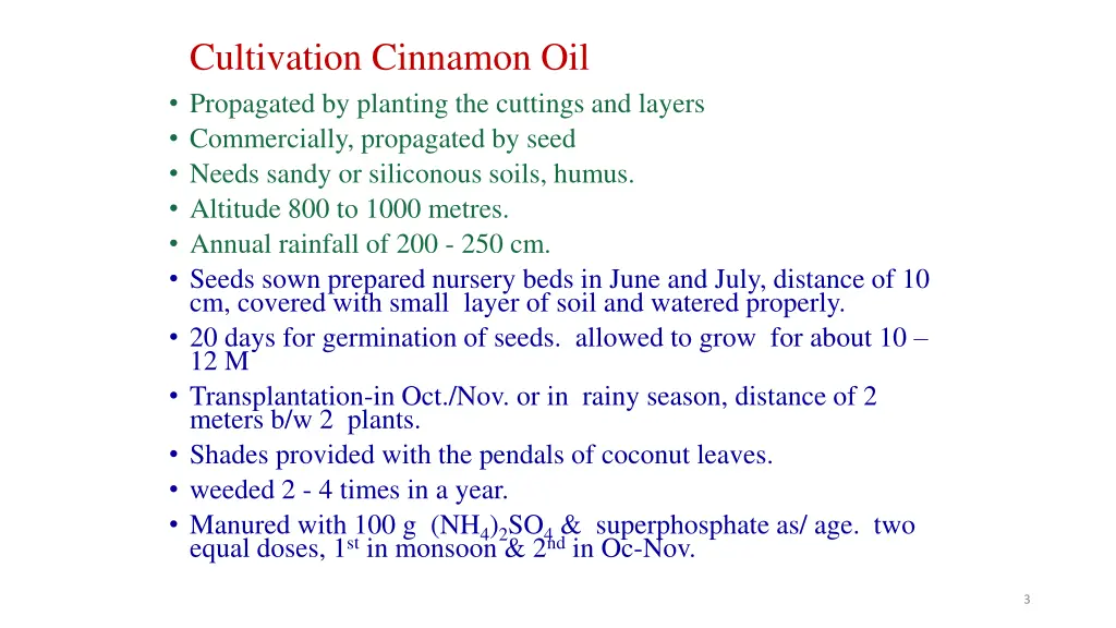 cultivation cinnamon oil propagated by planting