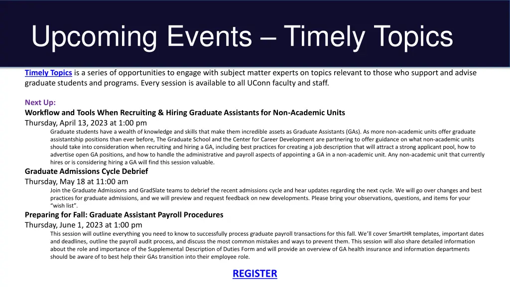 upcoming events timely topics