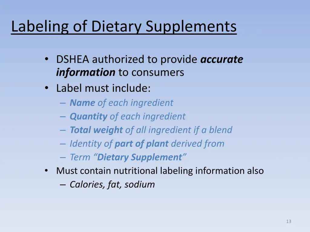 labeling of dietary supplements