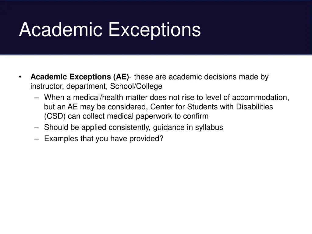 academic exceptions