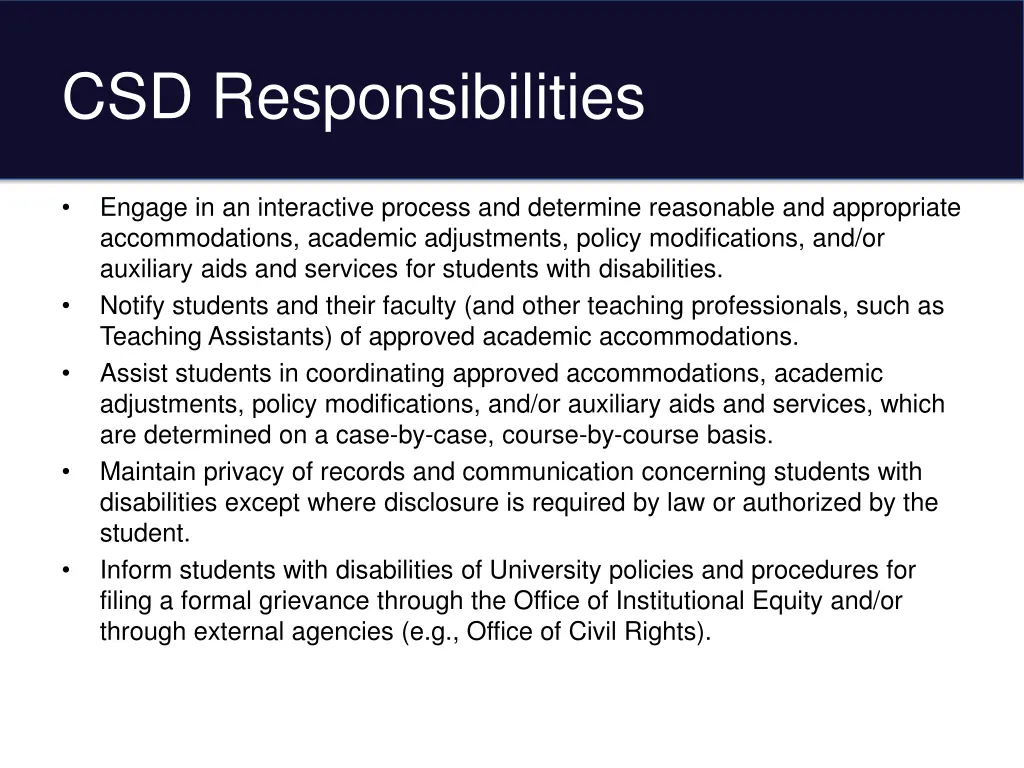 csd responsibilities