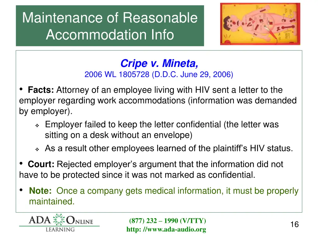 maintenance of reasonable accommodation info