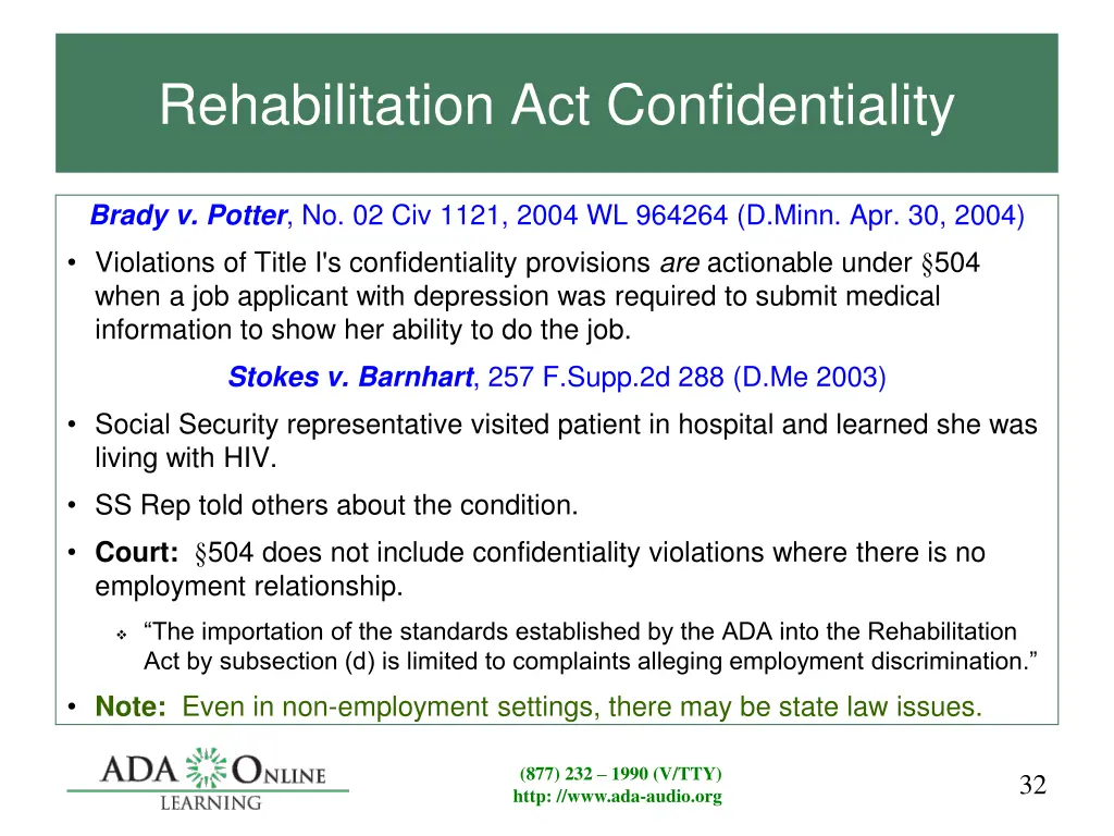 rehabilitation act confidentiality