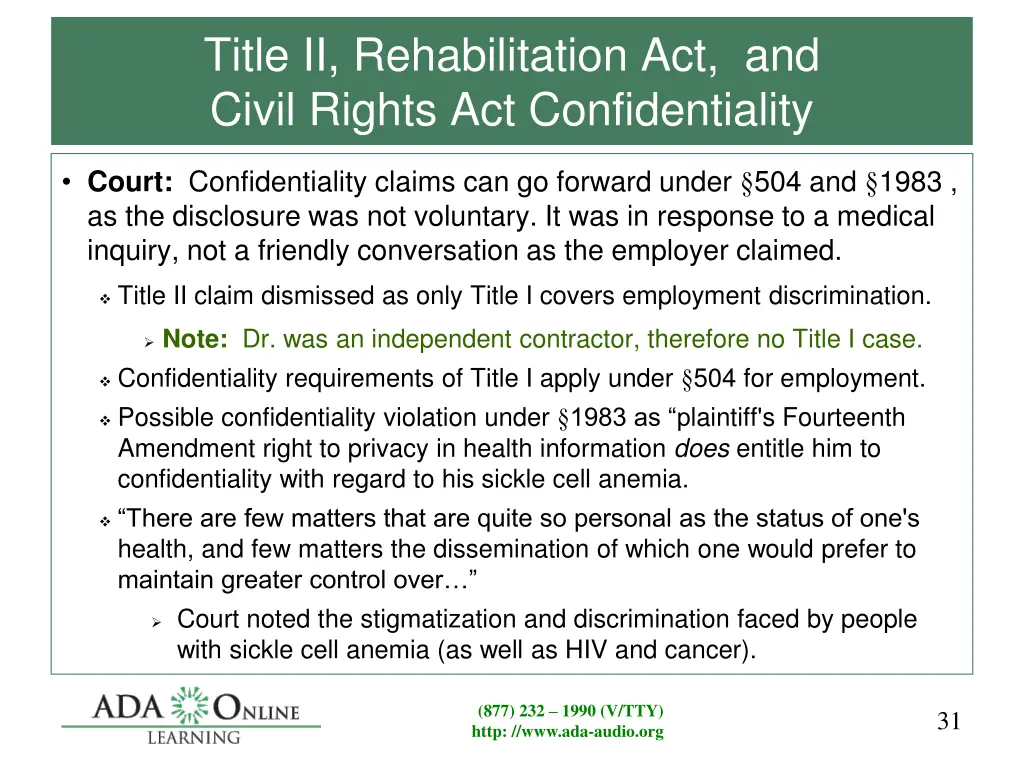 title ii rehabilitation act and civil rights 1