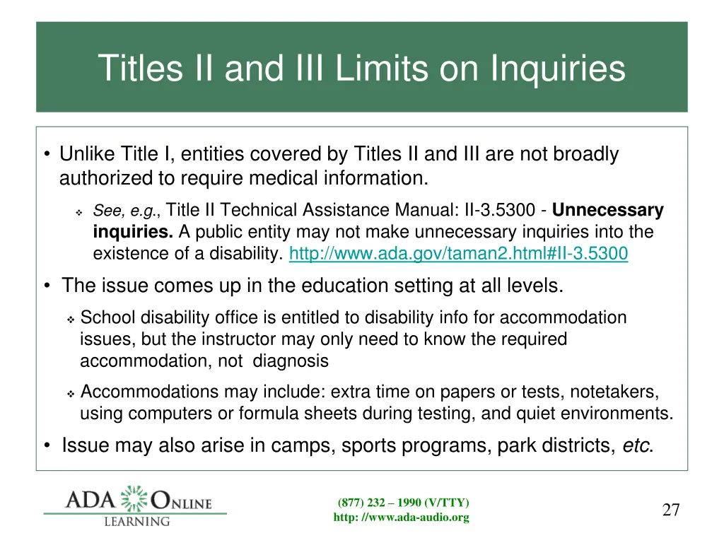 titles ii and iii limits on inquiries