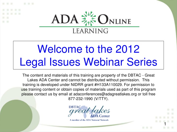 welcome to the 2012 legal issues webinar series