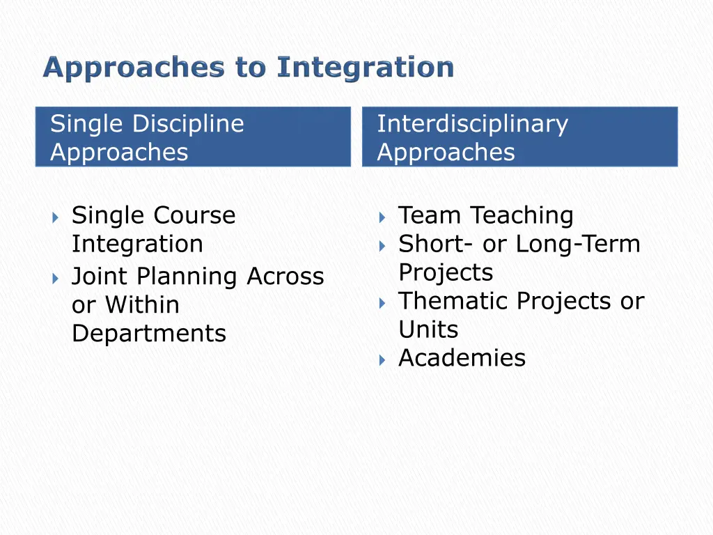 single discipline approaches