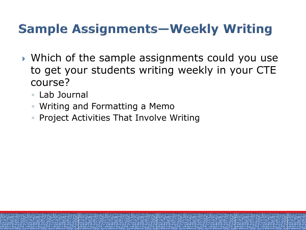 which of the sample assignments could