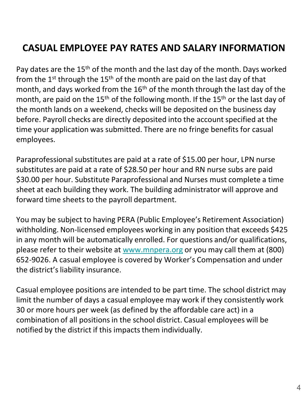 casual employee pay rates and salary information