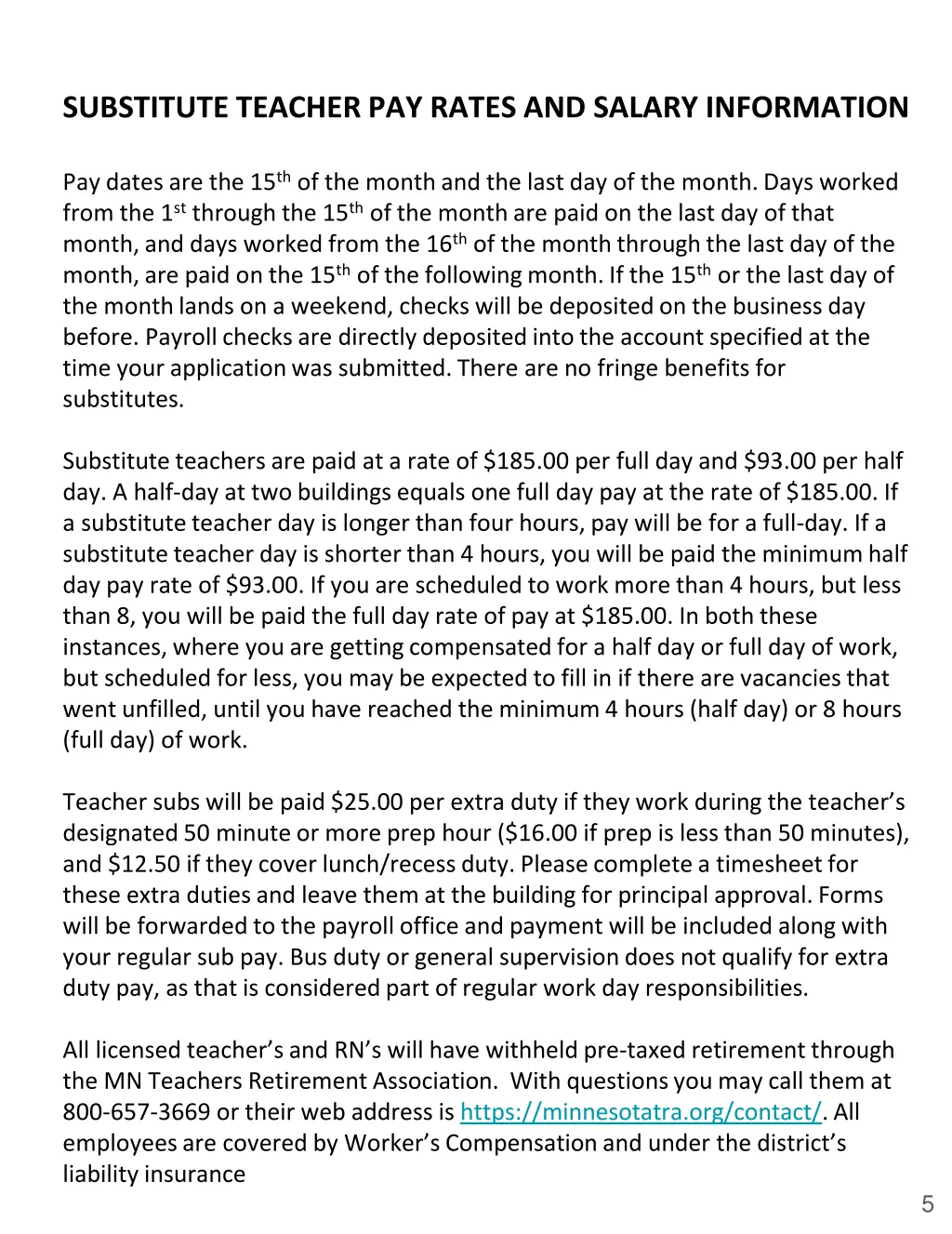 substitute teacher pay rates and salary