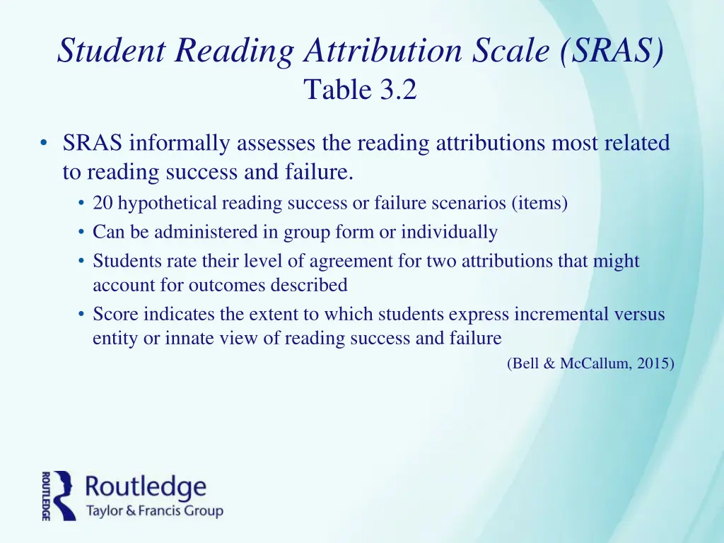 student reading attribution scale sras table 3 2