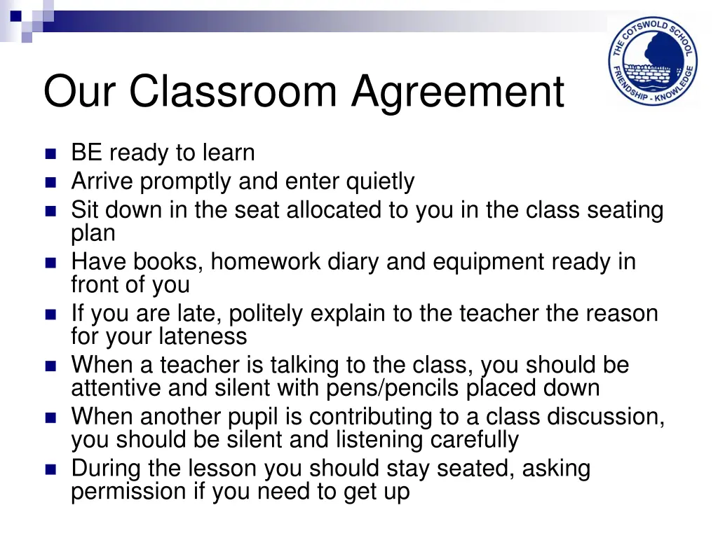 our classroom agreement