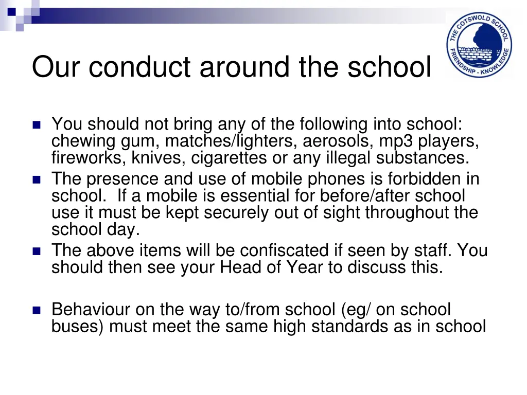 our conduct around the school 1