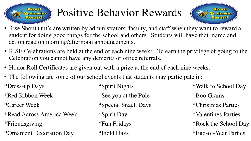 positive behavior rewards