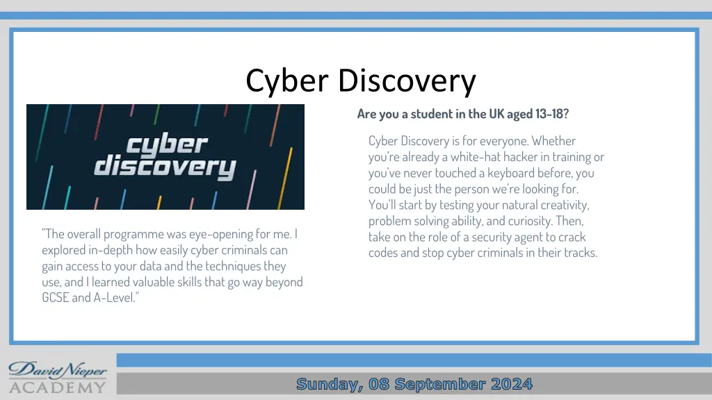 cyber discovery are you a student in the uk aged