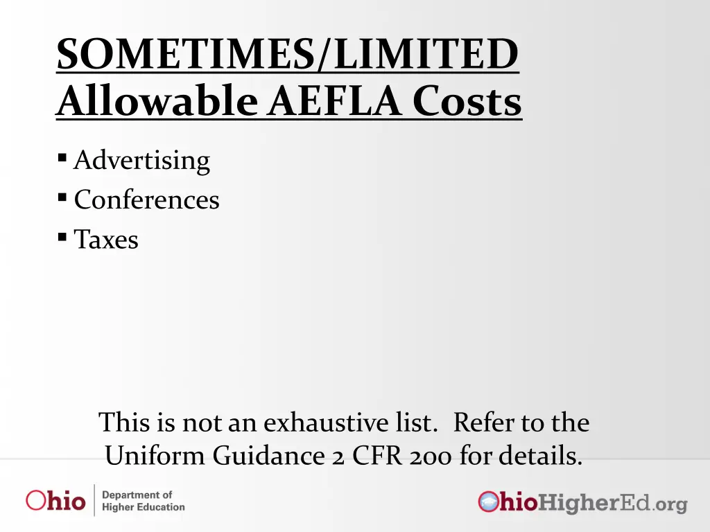 sometimes limited allowable aefla costs