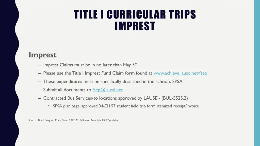 title i curricular trips imprest