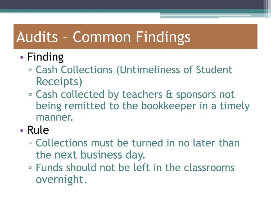 audits common findings finding cash collections