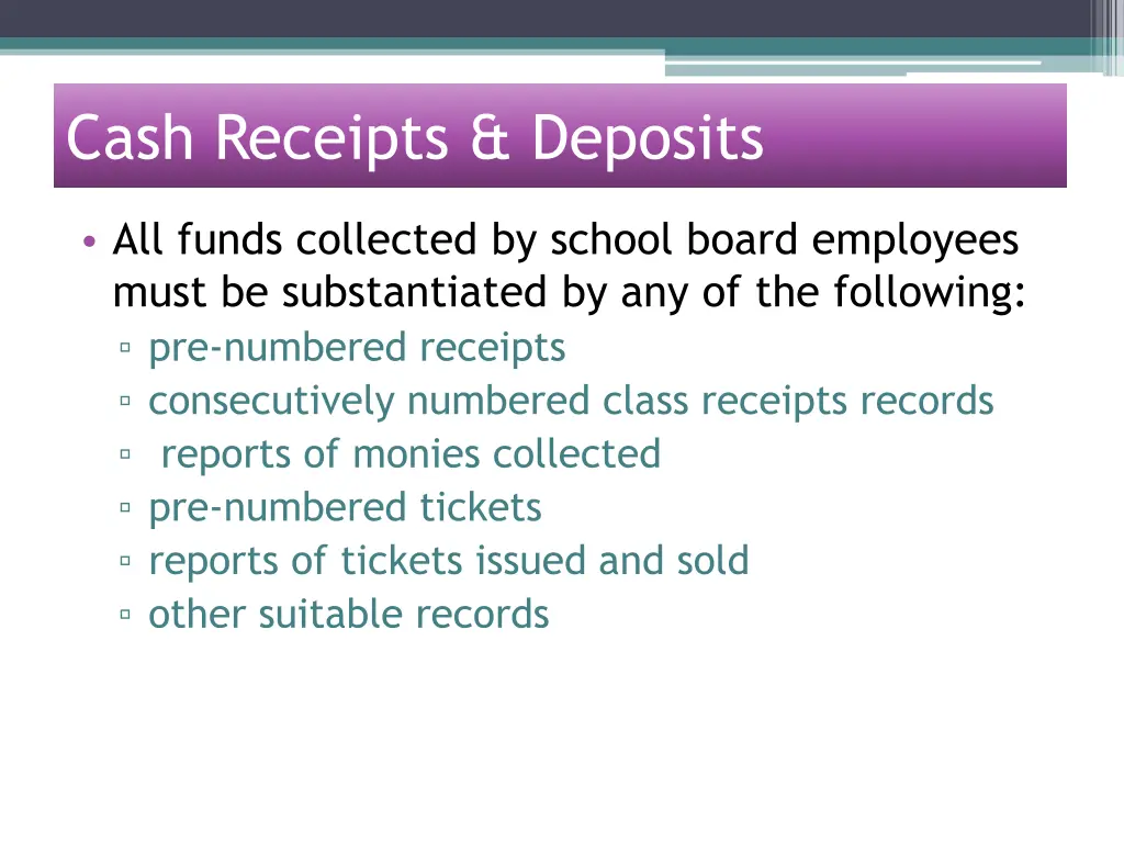 cash receipts deposits