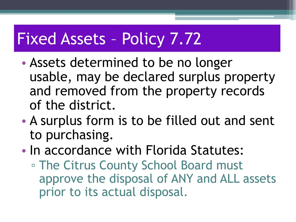 fixed assets policy 7 72 assets determined