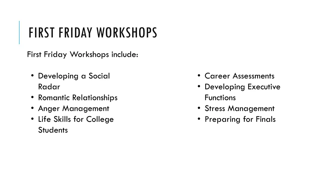 first friday workshops