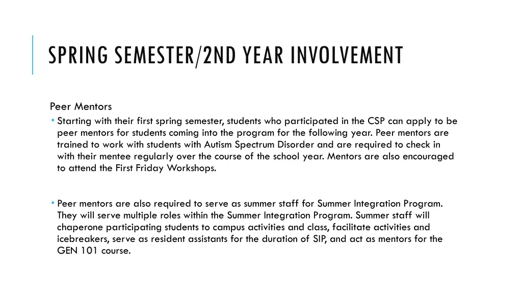 spring semester 2nd year involvement