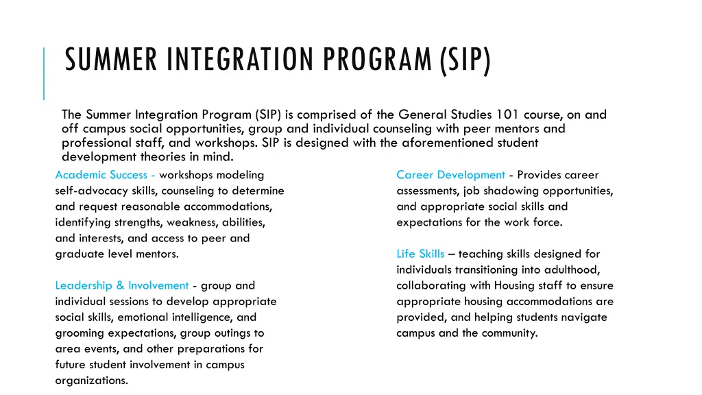 summer integration program sip