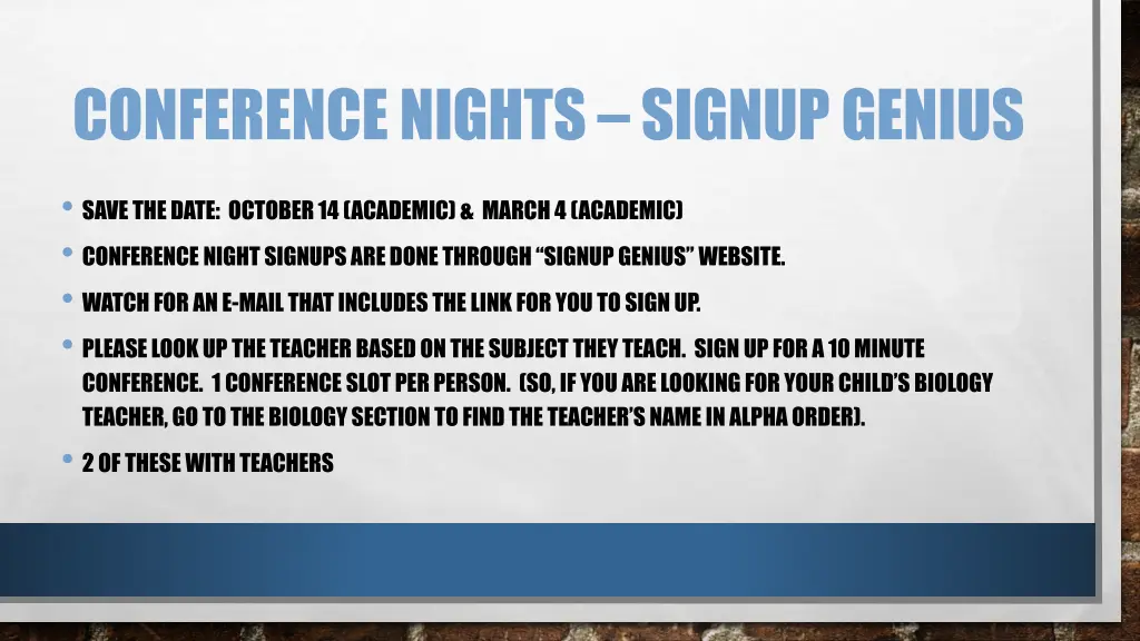 conference nights signup genius