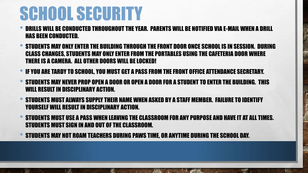 school security drills will be conducted