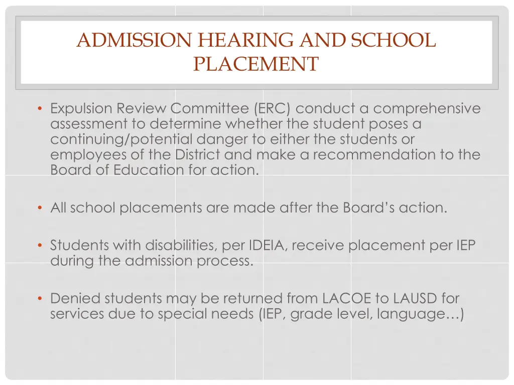 admission hearing and school placement