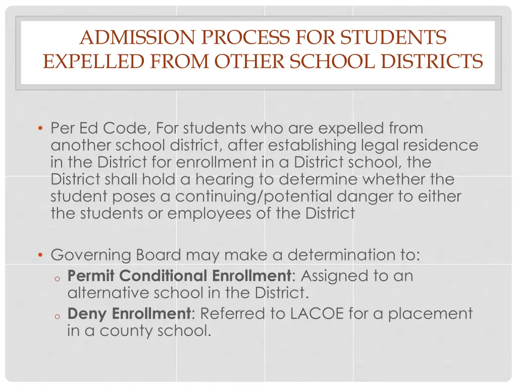 admission process for students expelled from