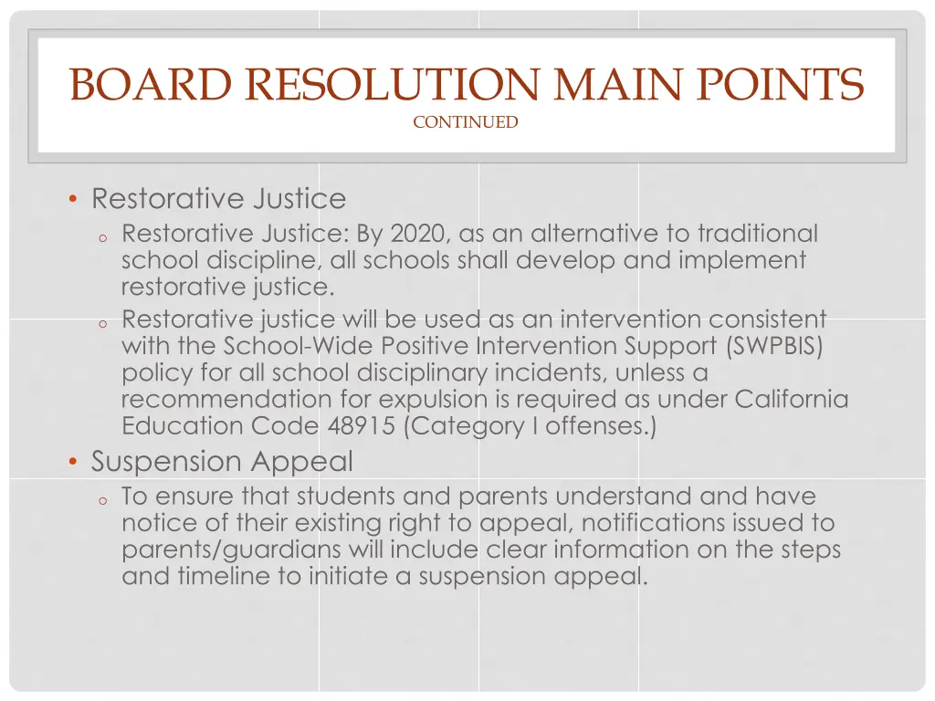 board resolution main points continued