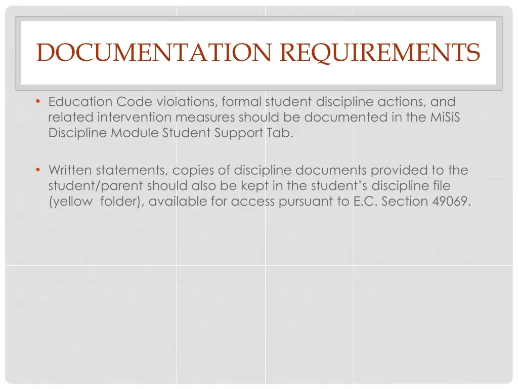 documentation requirements