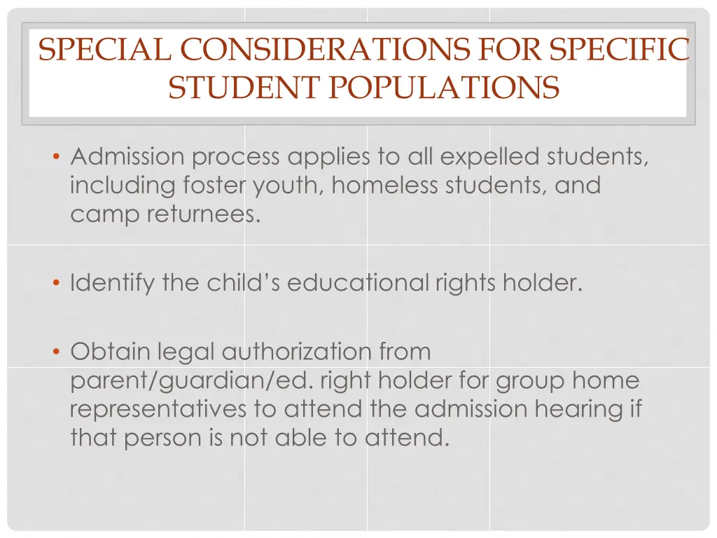 special considerations for specific student