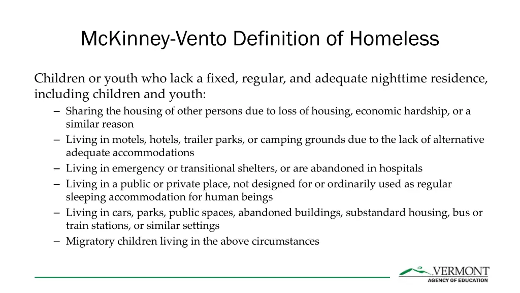 mckinney vento definition of homeless