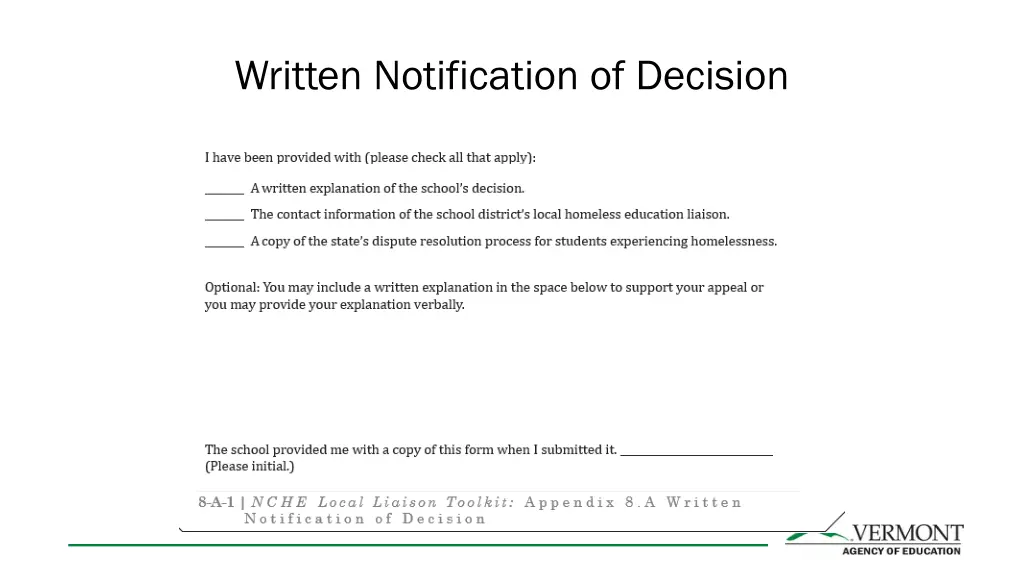 written notification of decision 1