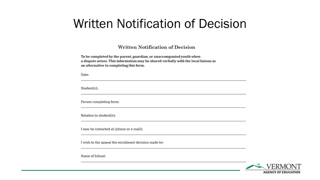 written notification of decision