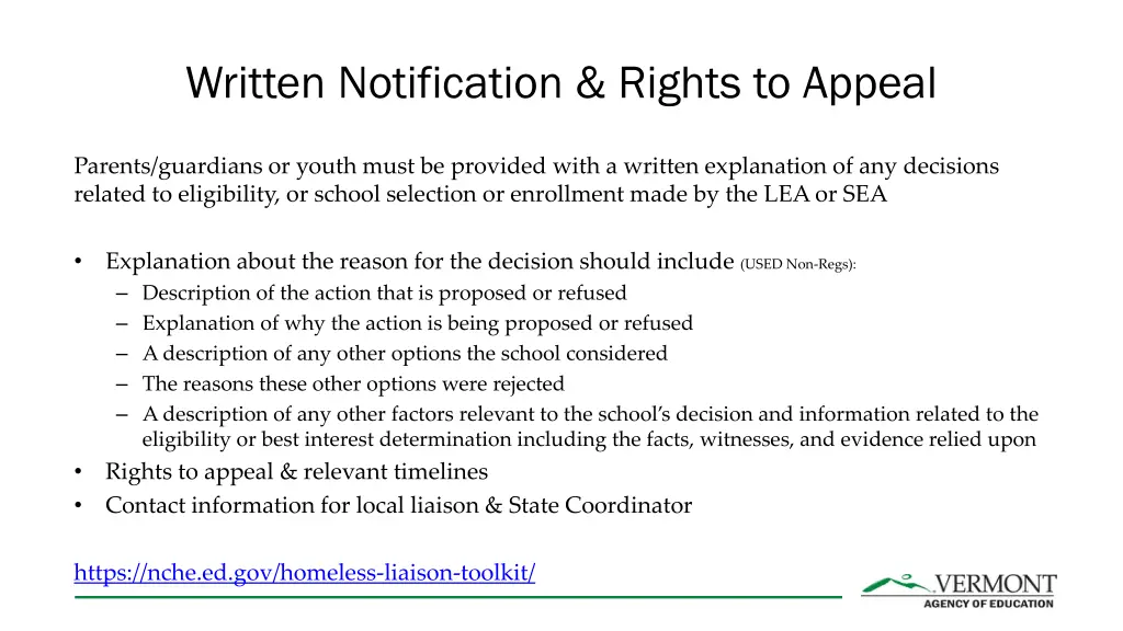 written notification rights to appeal