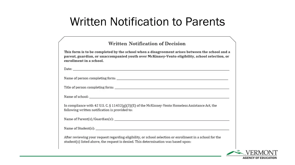 written notification to parents