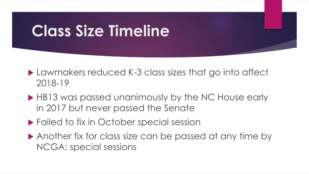 class size timeline