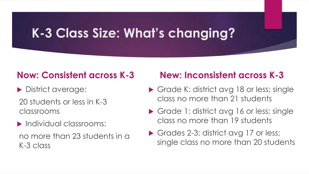 k 3 class size what s changing