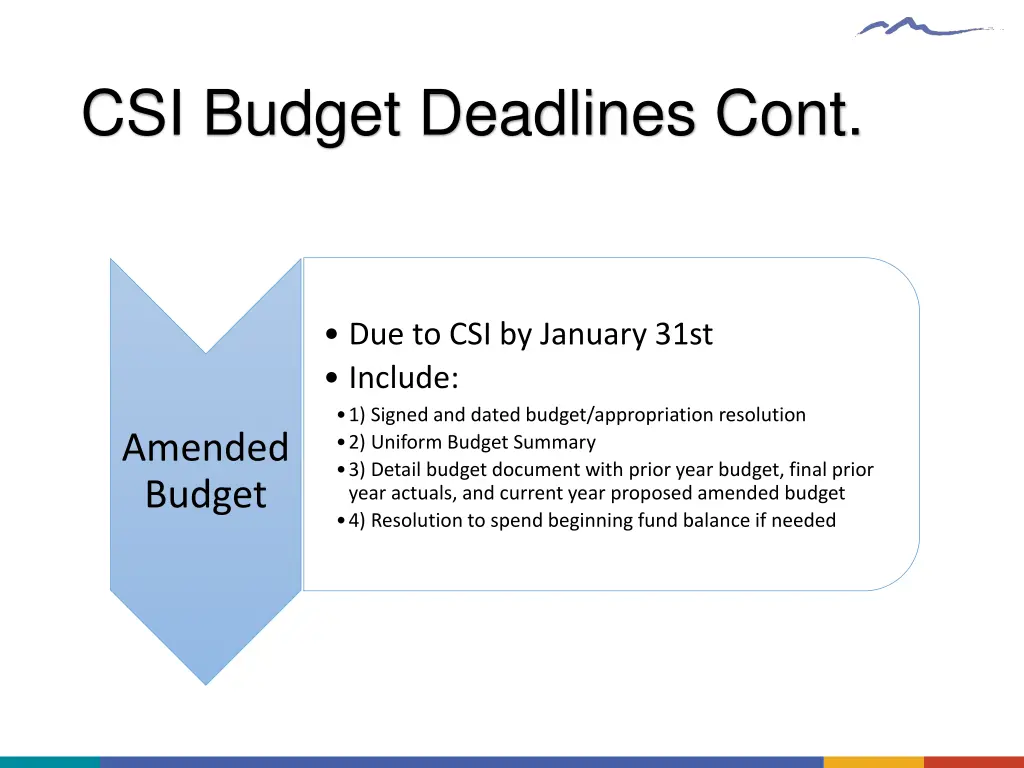 csi budget deadlines cont