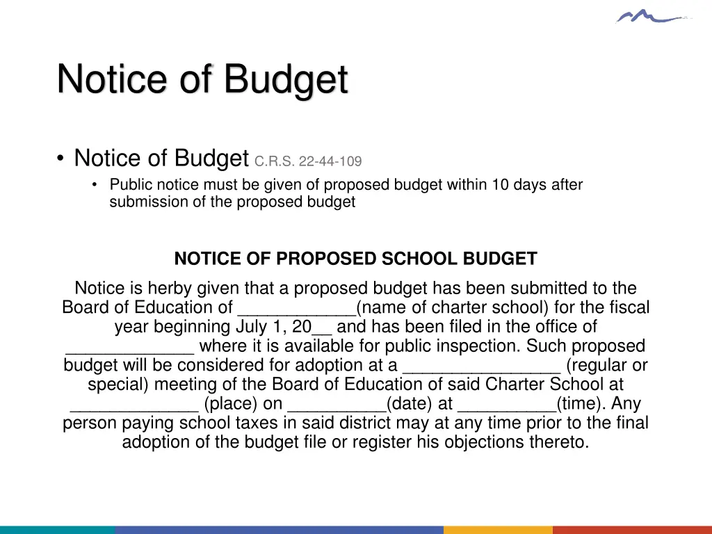 notice of budget