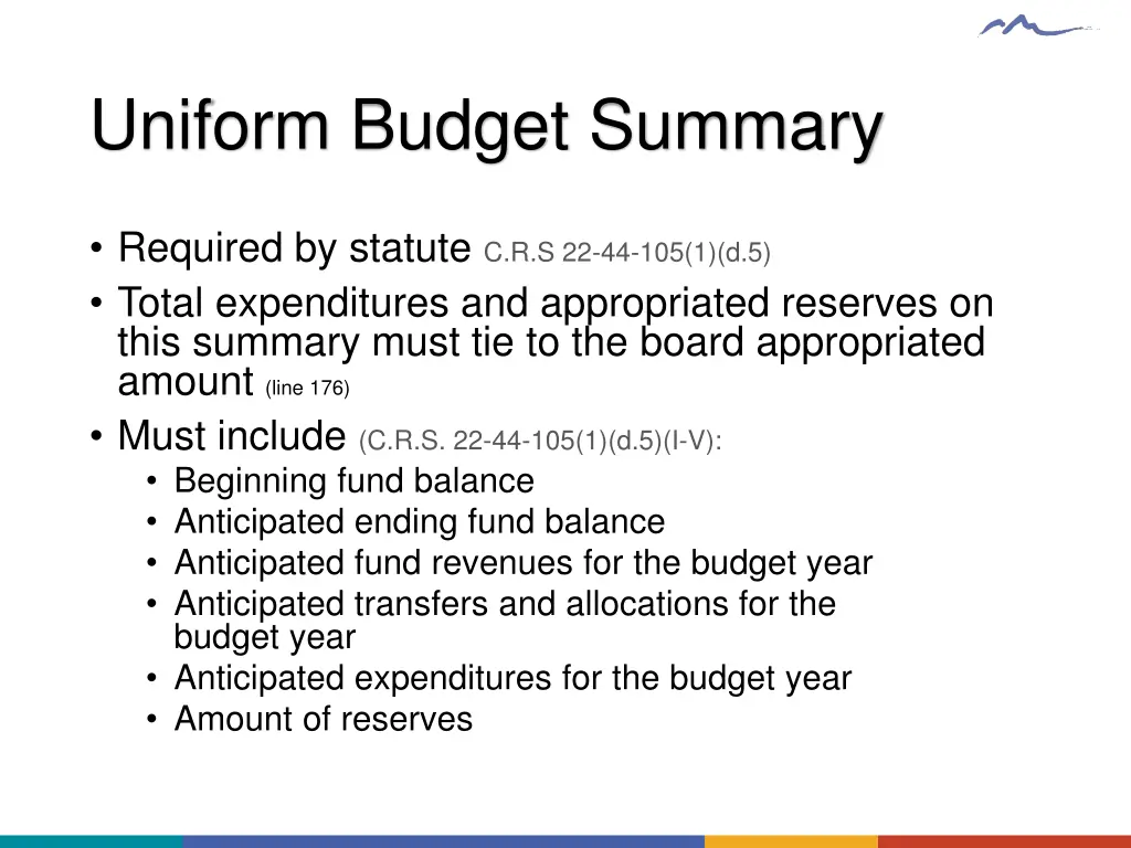 uniform budget summary