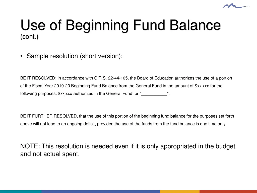 use of beginning fund balance cont 1