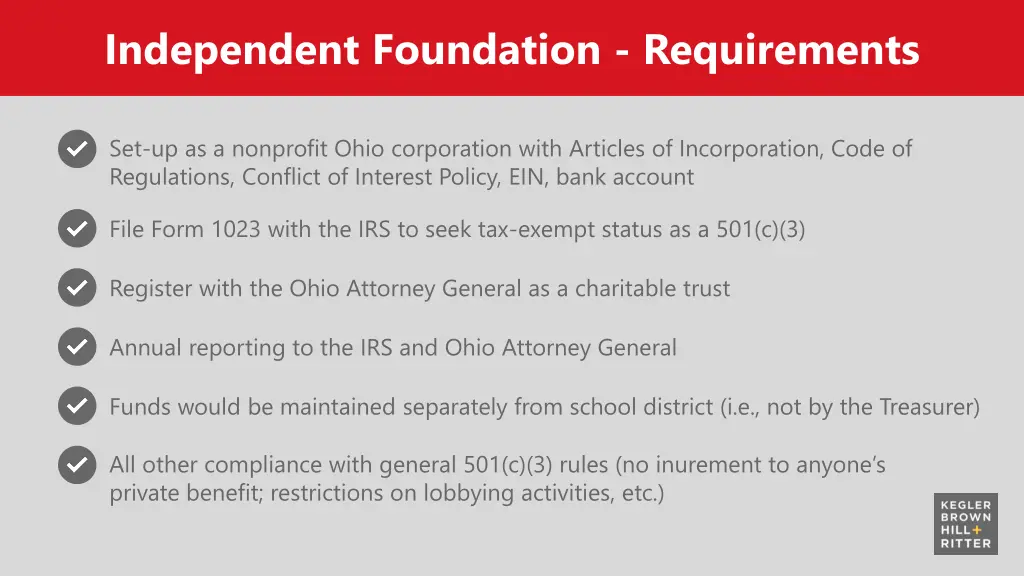 independent foundation requirements