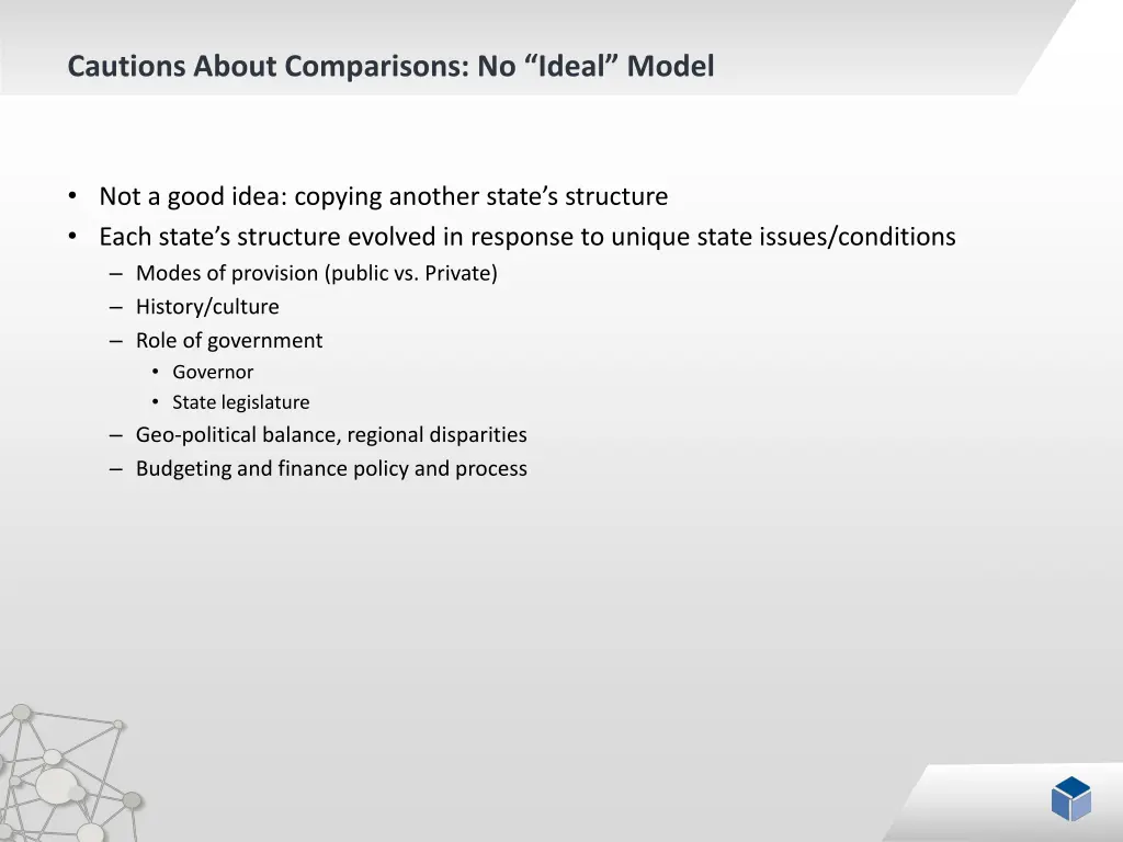 cautions about comparisons no ideal model